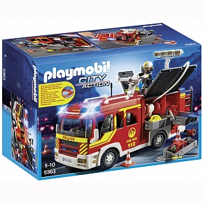 Игровой набор - Пожарная служба: Пожарная машина, со светом и звуком (PlayMobil, 5363pm) 